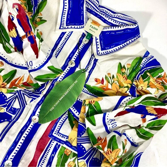 *SOLD* Farm Rio Tropical Destination Midi Linen Blend Shirt Dress Small NWT - Picture 10 of 17